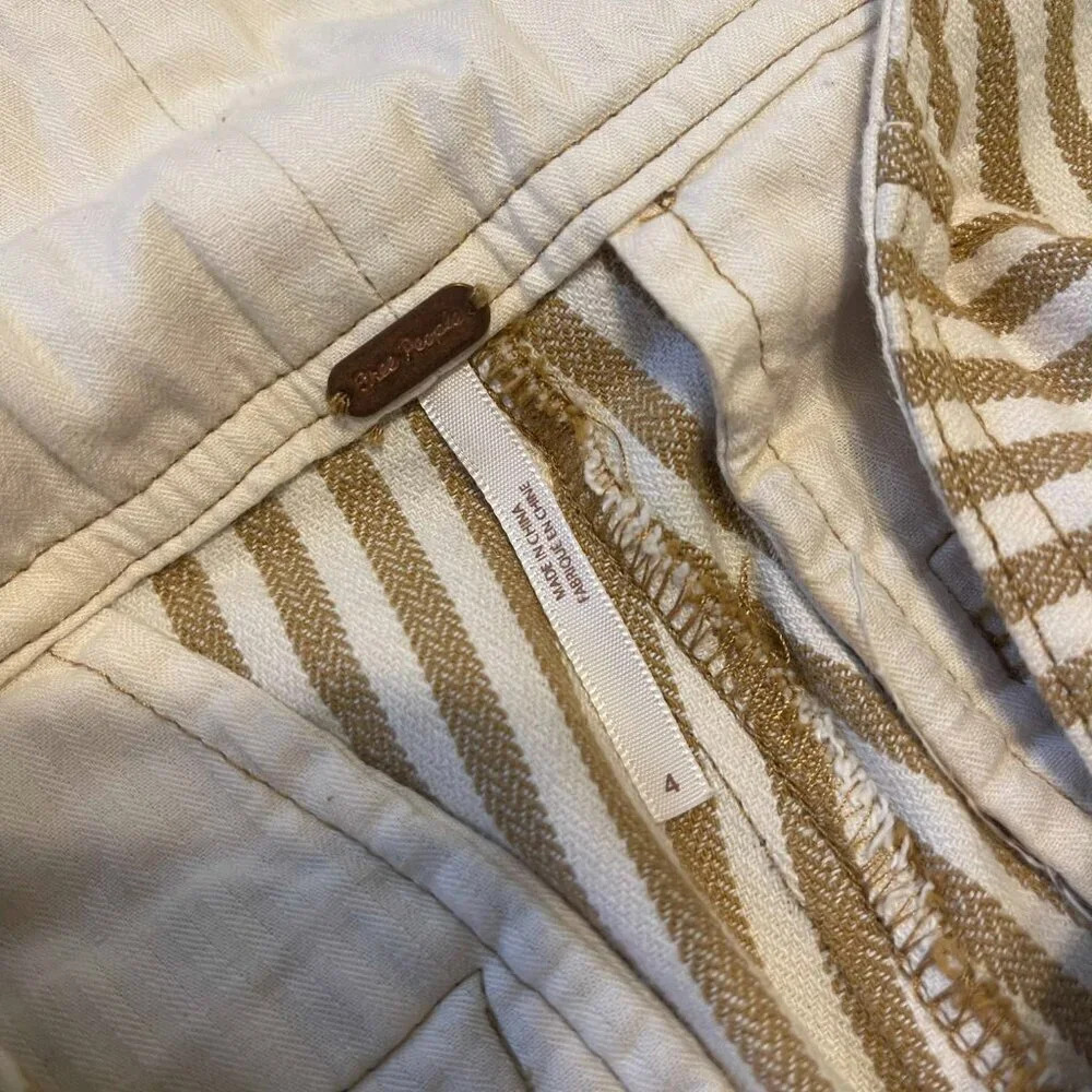 Free People Women's Beige Tan Striped High Waist Button Fly Frankie Pants Size 4 - Picture 8 of 8